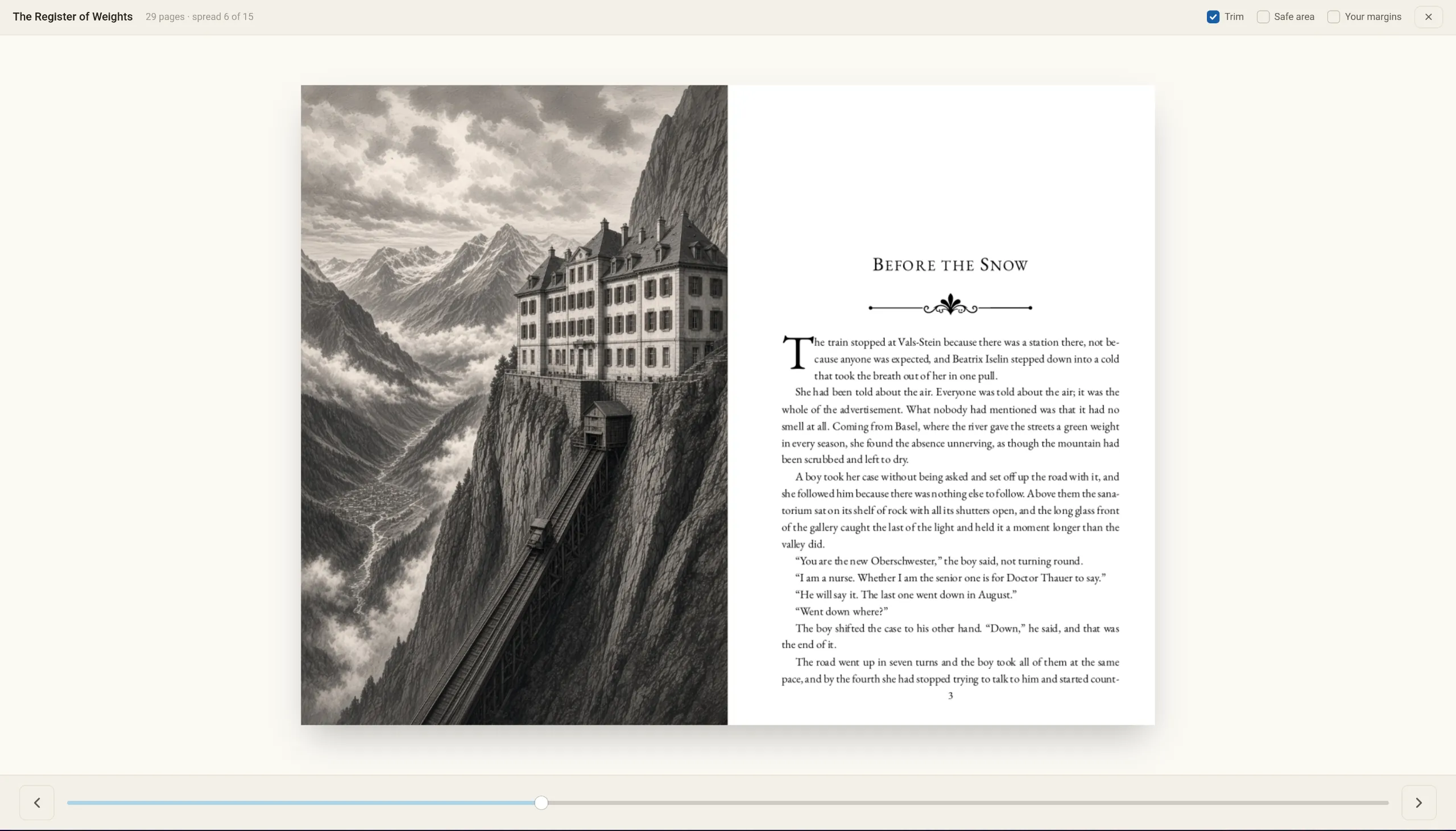 A printed spread: a full-page illustration facing a chapter opening with a drop capital